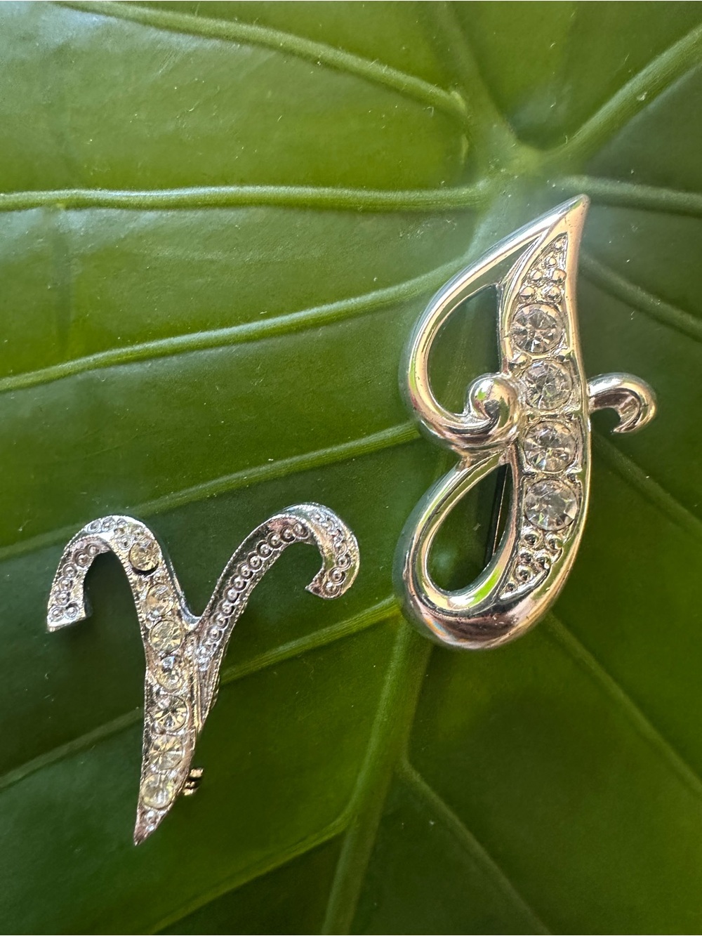 Rhinestone Silver Letter V & J Brooch 
⭕️PICK ONE⭕️